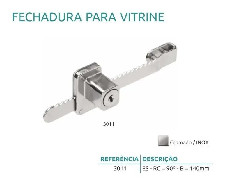 Fechadura Vitrine (jacaré140mm) Cromado Zamac Porta Vidro - Imagem 5