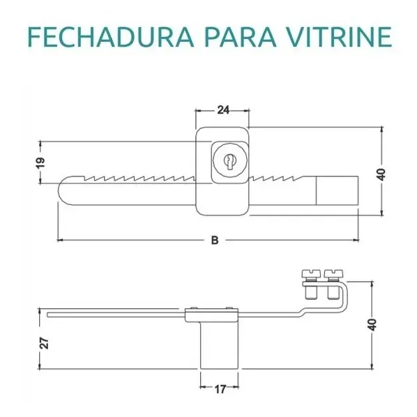 Fechadura Vitrine (jacaré140mm) Cromado Zamac Porta Vidro - Imagem 2